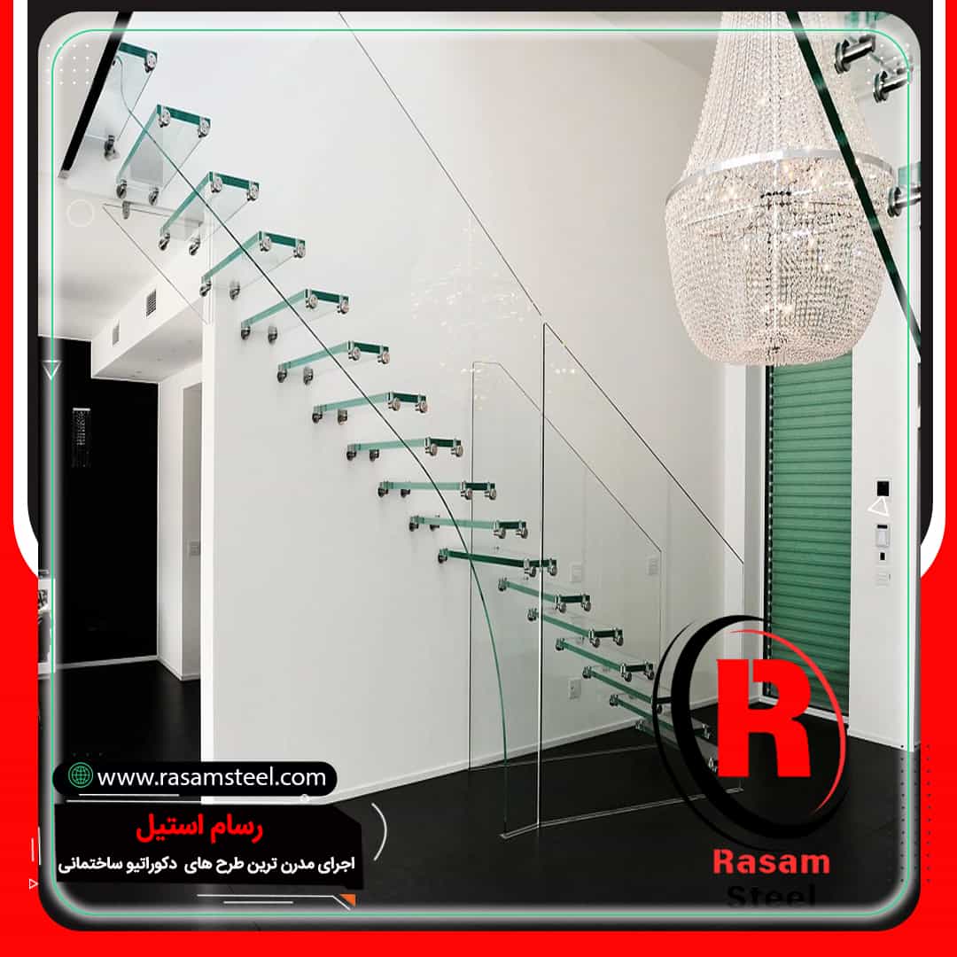 قیمت ساخت پله معلق شیشه ای متصل به دیواره ها