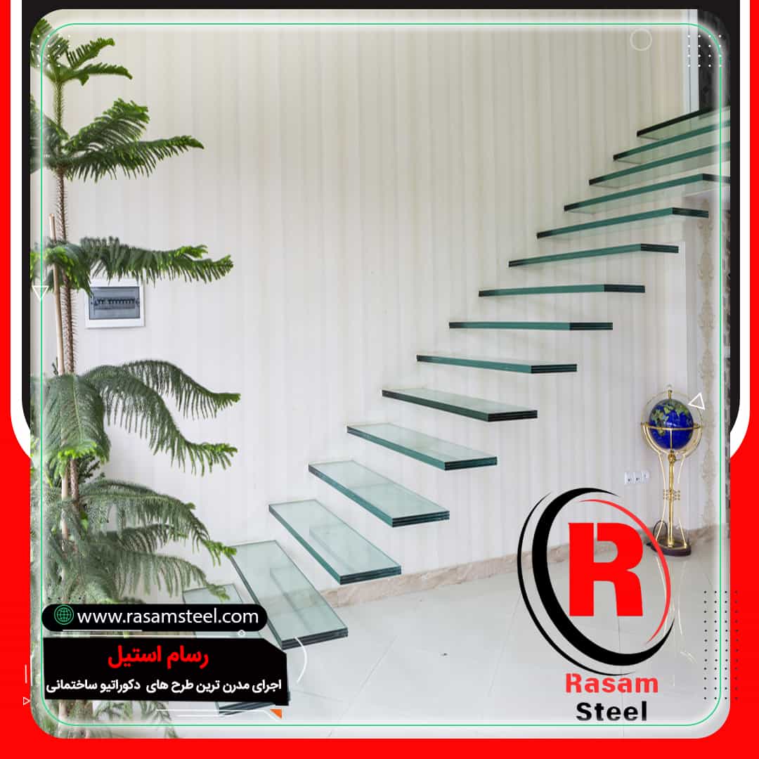 راه پله معلق شیشه ای مدرن