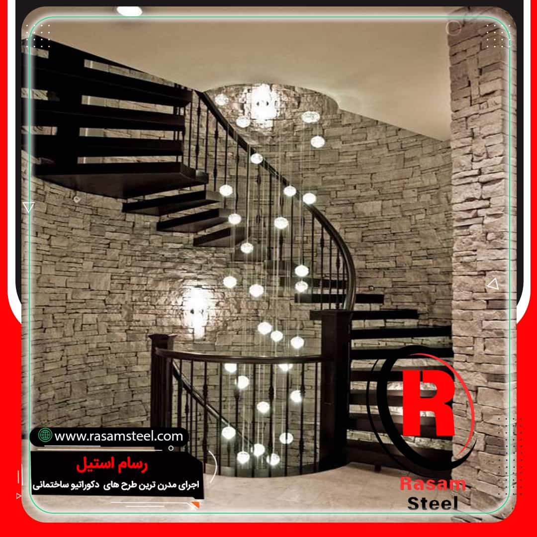راه پله معلق فلزی نرده کابلی