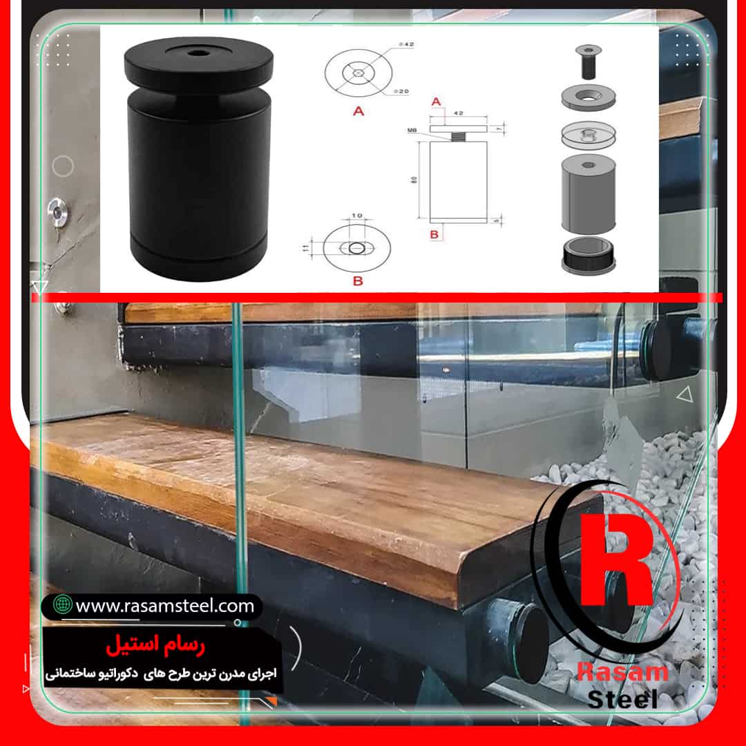خرید و فروش یراق الات و اتصالات نرده شیشه ای فیکس پوینت پایه بلند مشکی