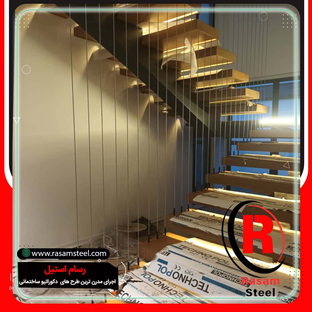 جزئیات نرده کابلی روی پله اکسپوز